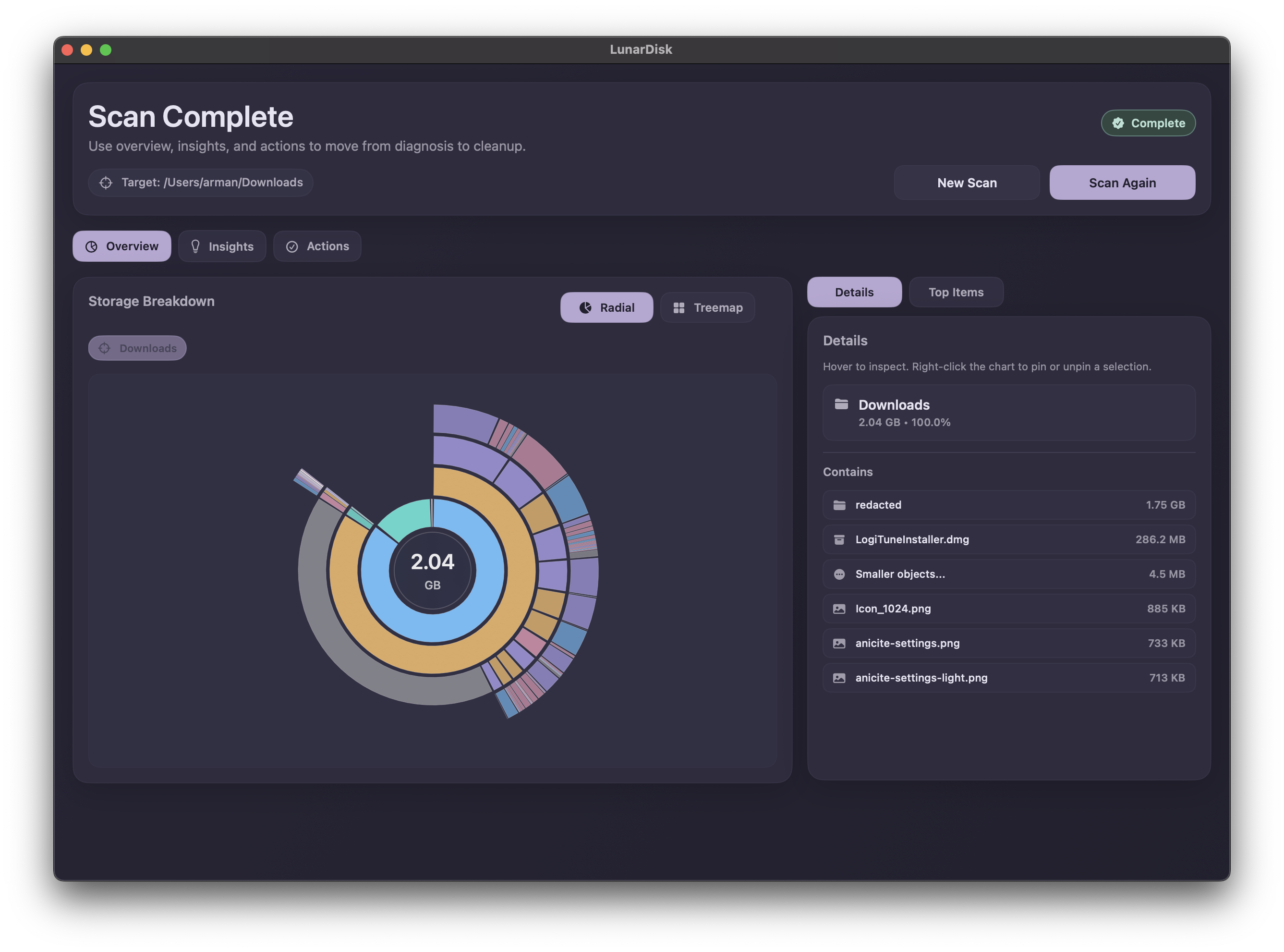 LunarDisk scan view overview